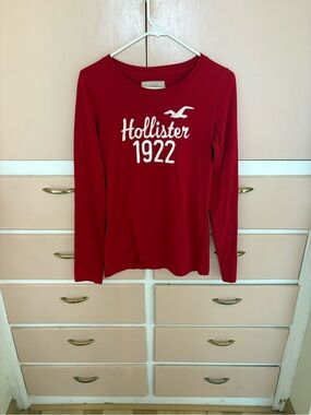 Hollister Red Long Sleeve Tee with White Logo